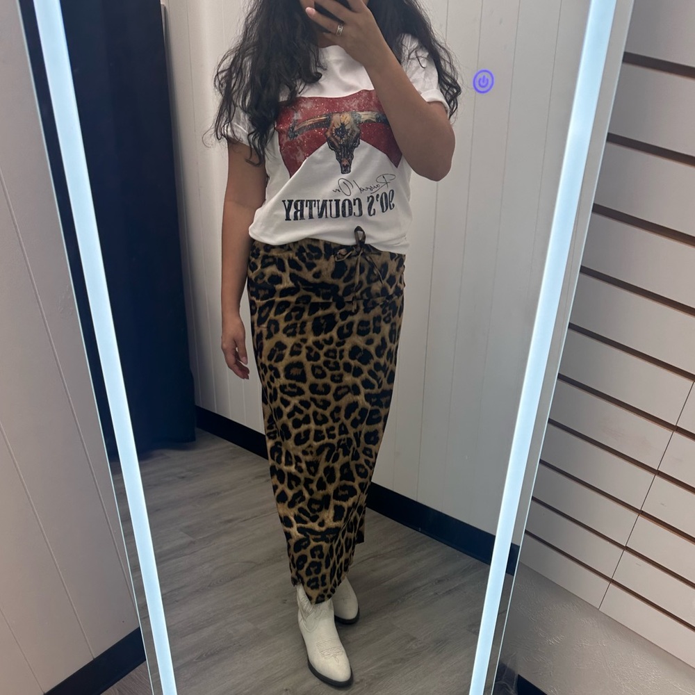 Leopard Animal Print Grunge Western Festival Elastic  Maxi Skirt